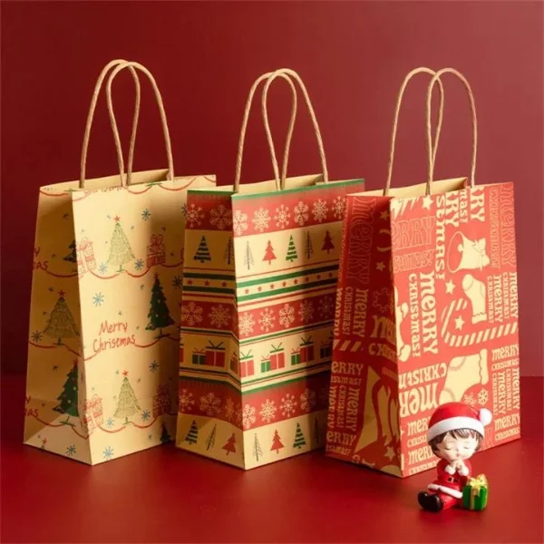 Christmas gift paper bags with holiday prints