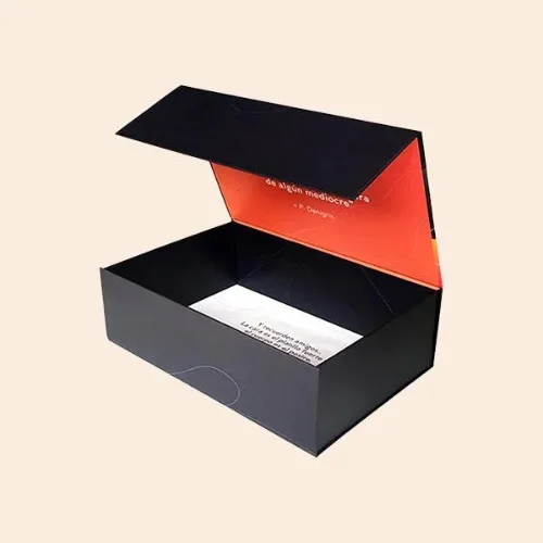 Custom printed magnetic closure rigid boxes for luxury branding.